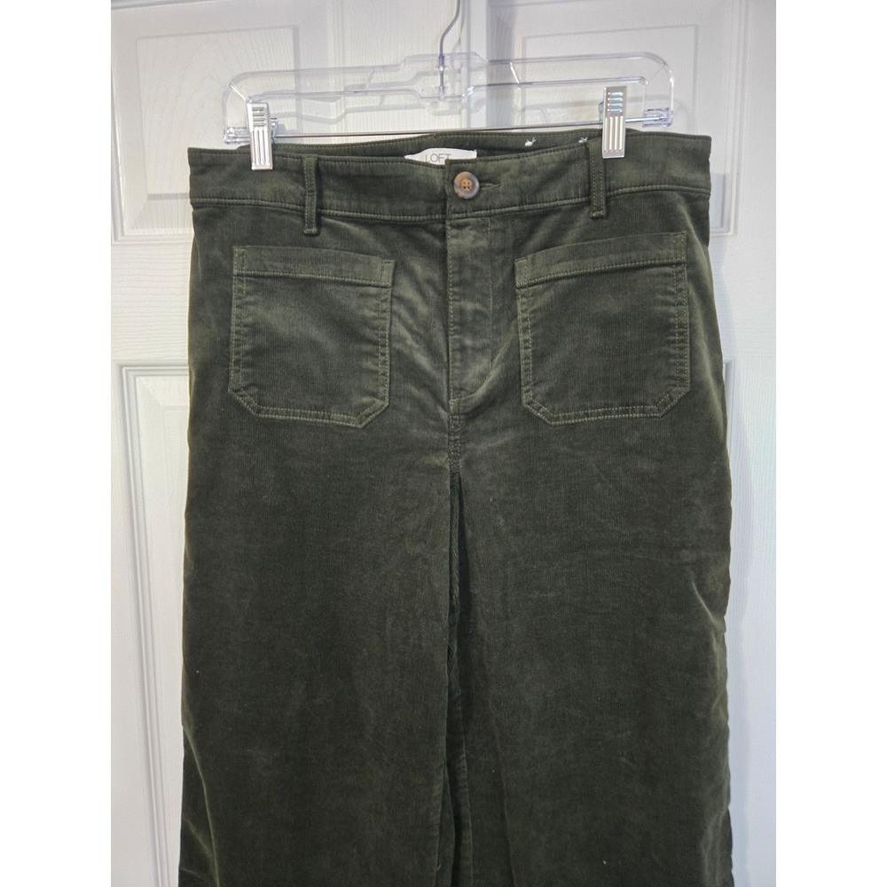 LOFT The Palmer Wide Leg Corduroy Pants Olive Green Women Size 10 High Rise - Picture 2 of 6